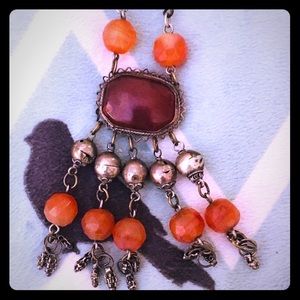 Vintage Silver Art Deco Gemstone on Long Necklace